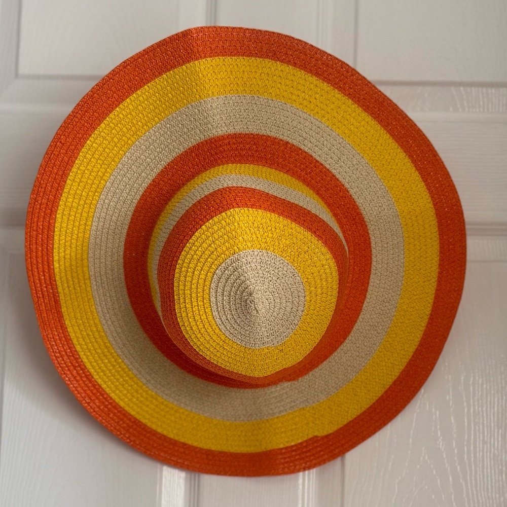 Colorful yellow and orange Striped Summer Straw Hat